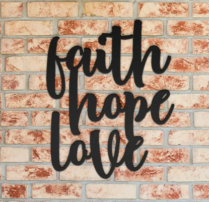 Picture of "Faith Hope Love Happiness" Script Laser Cut Sign